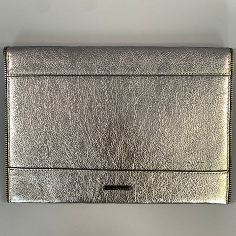 REBECCA MINKOFF SS2016 Silver Metallic Leather Envelope Clutch