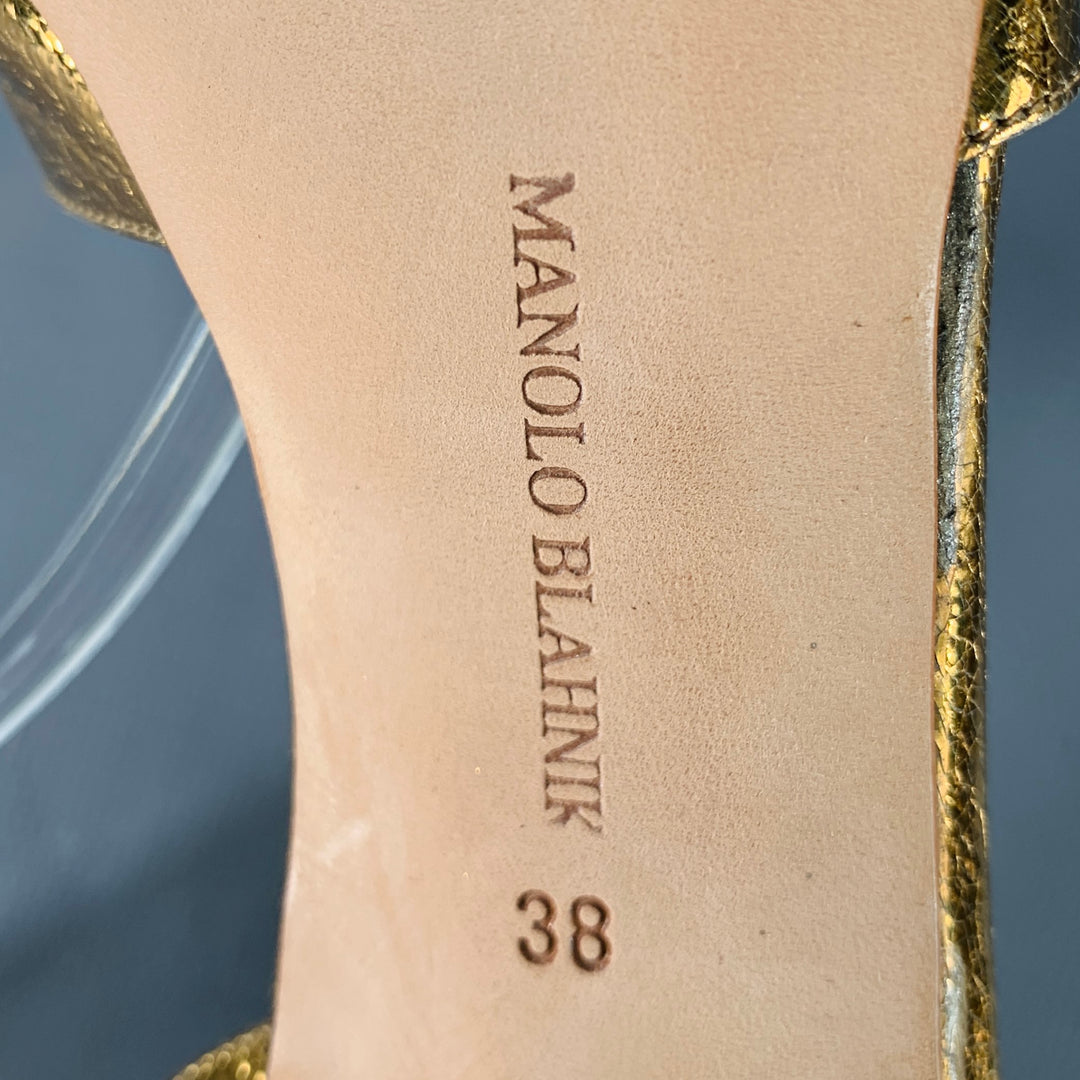 MANOLO BLAHNIK Size 8 Gold Leather Crackled Beaded Sandals