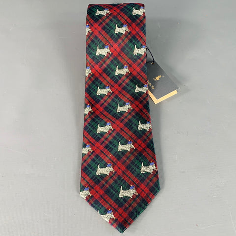 POLO by RALPH LAUREN Scottish Terrier Red Green Plaid Silk Tie