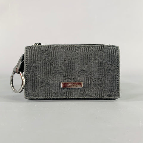 GUCCI Black Silver Canvas Leather Monogram Keyring Wallet