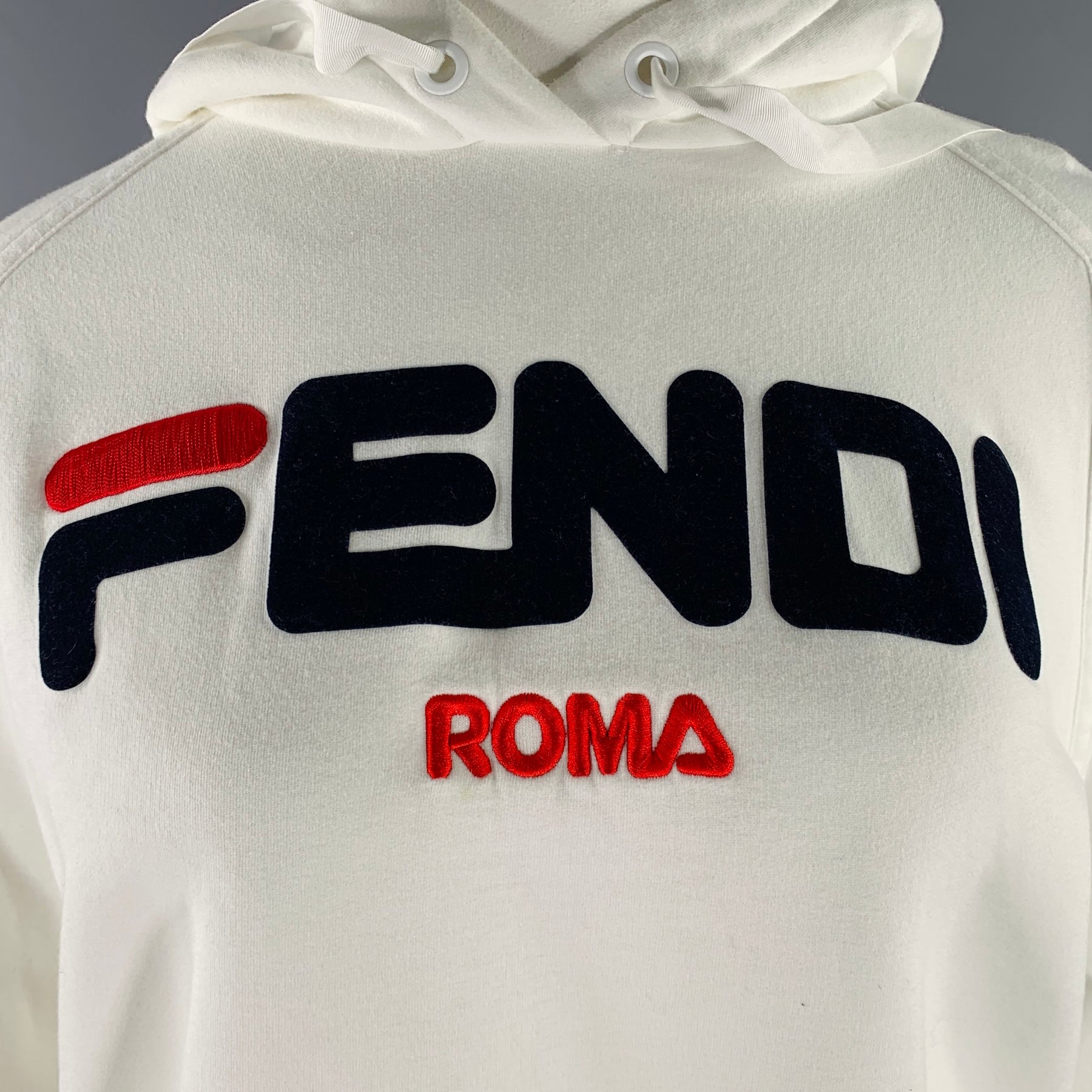 FENDI x FILA 2018 Size L White Black Red Cotton Logo Hoodie