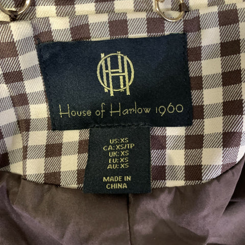 HOUSE OF HARLOW 1960 Size XS Brown Tan Polyester Gingham Trench Coat