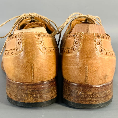 CALZOLERIA HARRIS Size 10.5 Tan Perforated Leather Wingtip Lace-Up Shoes