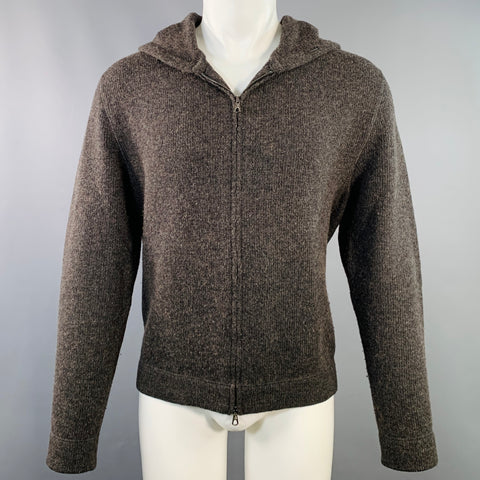 JOHN VARVATOS Size M Brown Heather Wool Camel Hooded Zip Up Sweater
