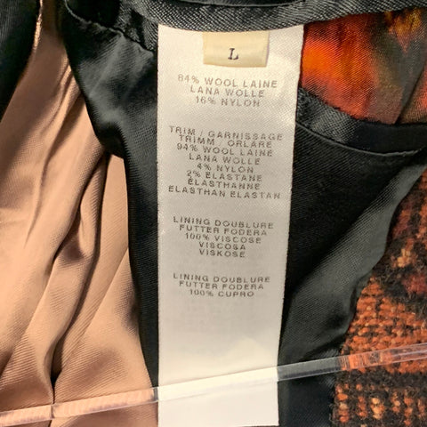 PAUL SMITH Size L Brown Black Tapestry Jacquard Wool Blend Hidden Snaps Coat