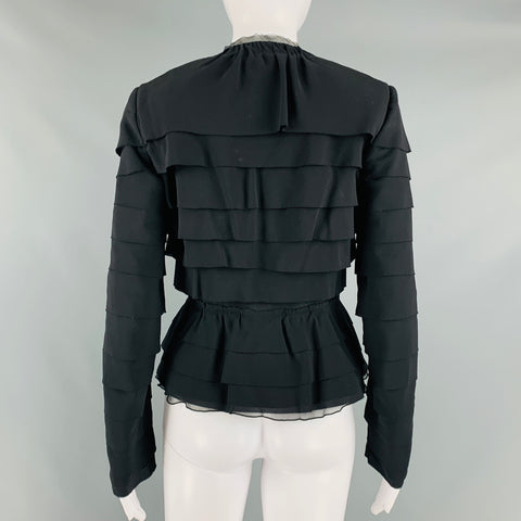 NINA RICCI Size 6 Black Silk Layered  Blazer