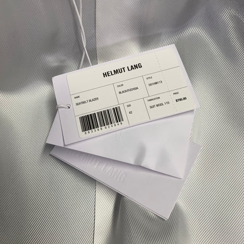 HELMUT LANG PE24 Costume en laine noire à revers crantés et ceinture de sécurité Taille 42