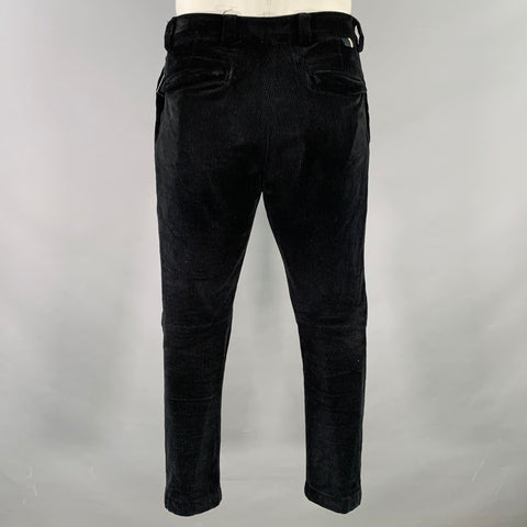 LOW BRAND Size 36 Black Corduroy Cotton Blend Pleated Casual Pants
