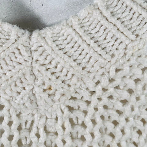 IRO Size XL Cream Cotton Blend Cable Knit Fringe Oversized V-Neck Sweater