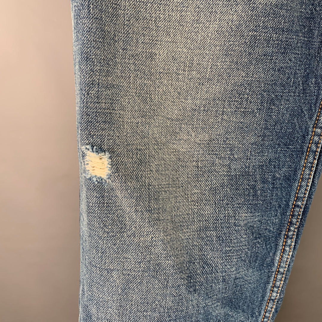 BALENCIAGA Size 31 Indigo Wash Denim Distressed Button Fly Jeans