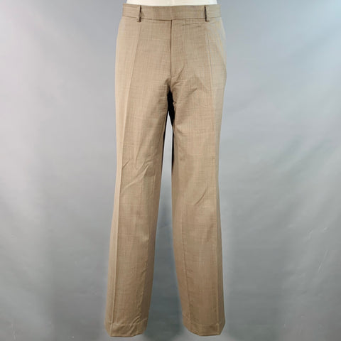 HUGO BOSS Size 40 Regular Grey Taupe Nailhead Virgin Wool Suit