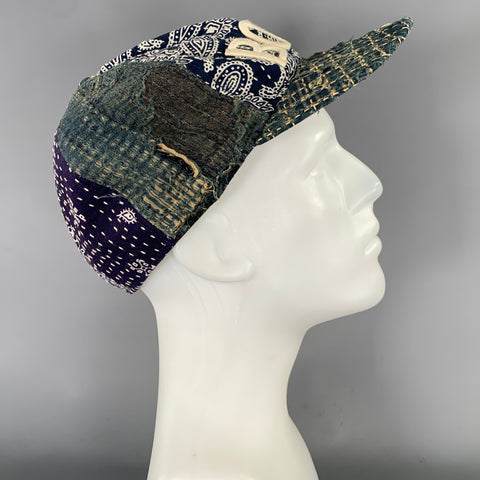 KAPITAL BORO.  Indigo Patchwork Cotton Baseball Cap Hat