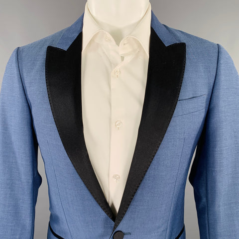 LANVIN Size 36 Blue Black Color Block Wool Mohair Sport Coat
