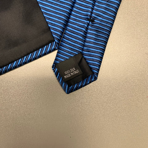 PETER PANOS Blue Black Stripe Silk Tie