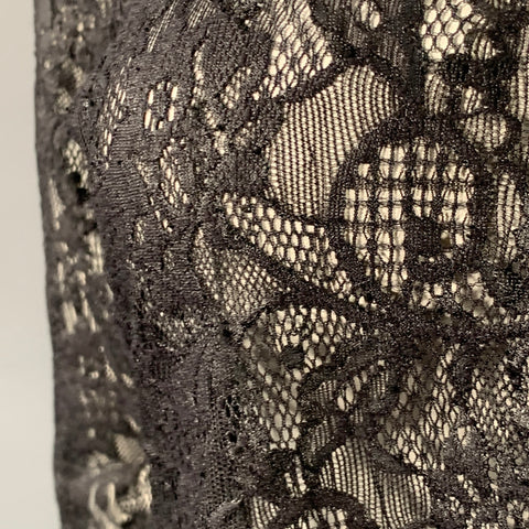 ANNE FONTAINE Size XL Carine Black Polyamide Blend Lace Faux Leather Contrast Trim Blouse
