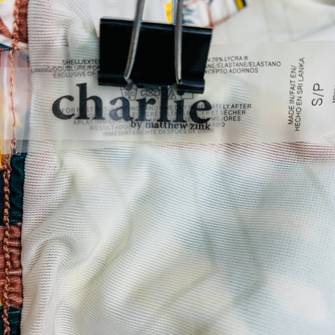 CHARLIE Size S Yellow Multi-Color Leaves Nylon Blend Drawstring Speedo