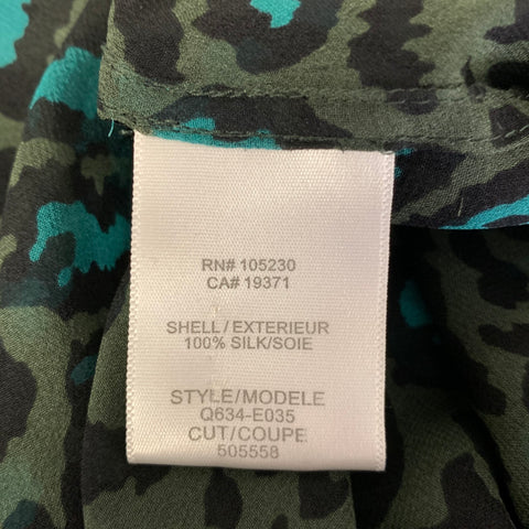 EQUIPMENT Size M Green Teal Silk Leopard Blouse