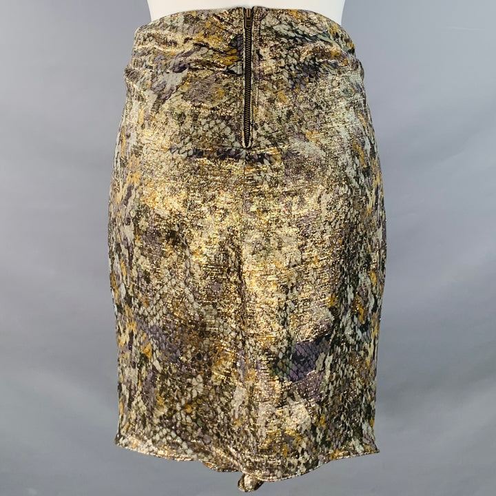 ISABEL MARANT Size S Metallic Gold Grey Silk Blend Snake Print Ruched Fishtail Skirt