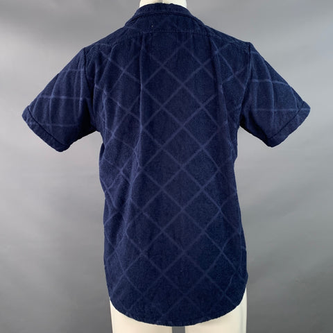 OAS Size M Navy Diamond Cotton Terry Camp Beach Cover Up Short Sleeve Shirt