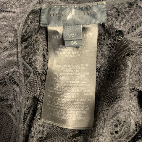 BURBERRY Size XS Black Lace Short Sleeve Drop Waist Knee Length Cocktail Dress