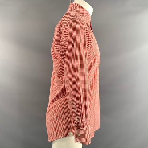 BRULI Size M Red White Gingham Cotton Pointed Collar Long Sleeve Shirt