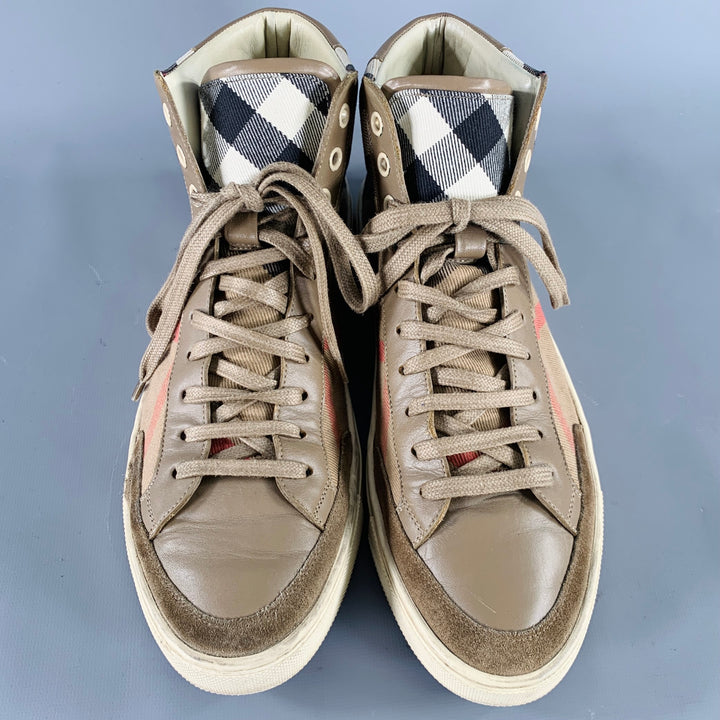 BURBERRY Size 8 Beige Black Plaid Canvas High Top Sneakers