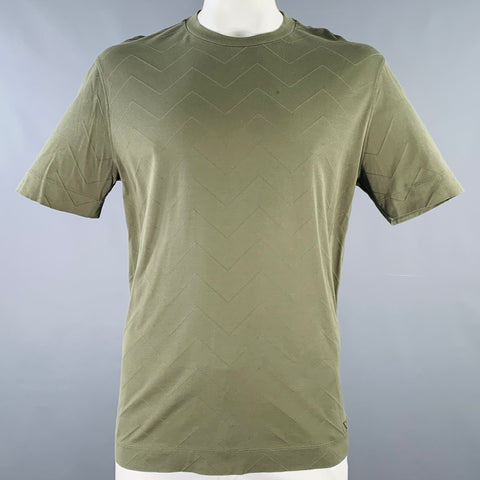 EMPORIO ARMANI Size XL Green Olive Chevron Jersey Crew Neck T-shirt