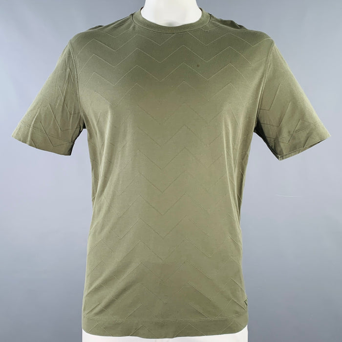 EMPORIO ARMANI Size XL Green Olive Chevron Jersey Crew Neck T-shirt