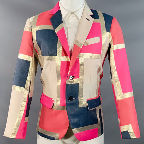 MR TURK Size 38 Pink Navy Color Block Polyester Blend Sport Coat