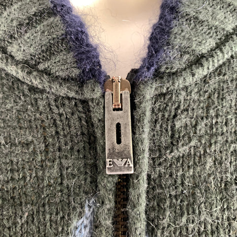 EMPORIO ARMANI Size S Blue Navy Grey Knit Acrylic Blend Sweater Bomber Jacket