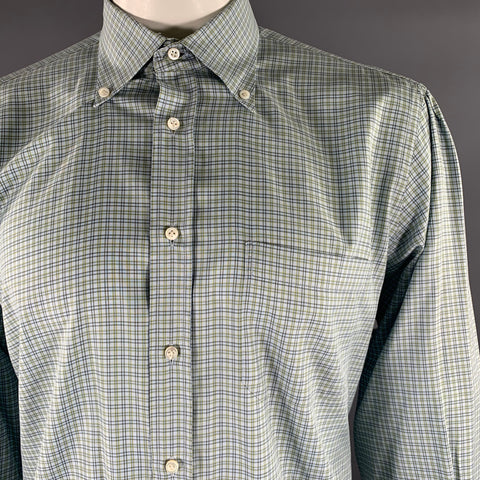 LUCIANO BARBERA Size XXL Blue Green & Yellow Gingham Cotton Long Sleeve Shirt