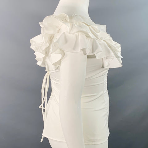 ANNE FONTAINE Size 10 White Cotton Ruffled Sleeveless Dress Top