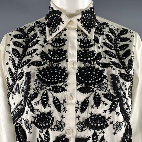 BACCA DA SILVA Size S White Black Embroidered Shirt