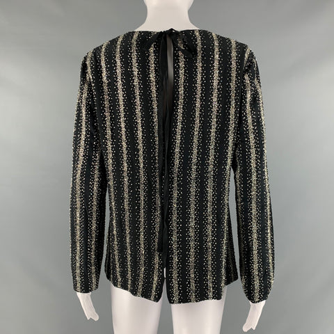 DRIES VAN NOTEN Size 10 Black Silver Silk Sequined Crew-Neck Dress Top