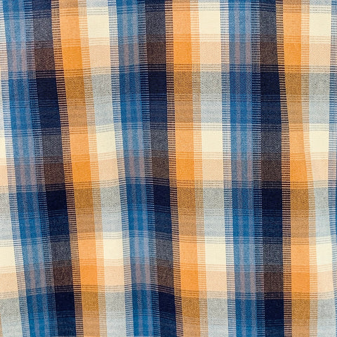 MONITALY Size M Blue Orange Plaid Cotton Collarless 1/4 Zip Pullover