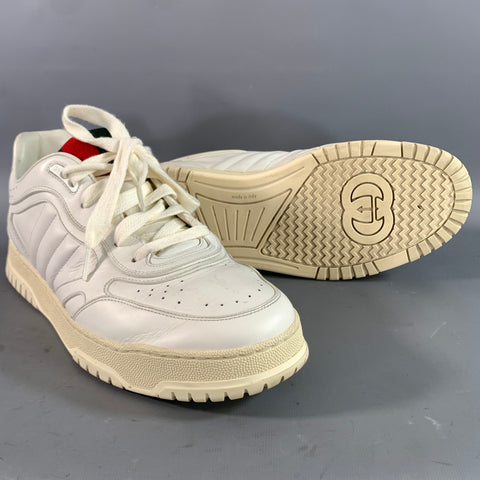 GUCCI Size 11.5 White Leather Lace Up Sneakers