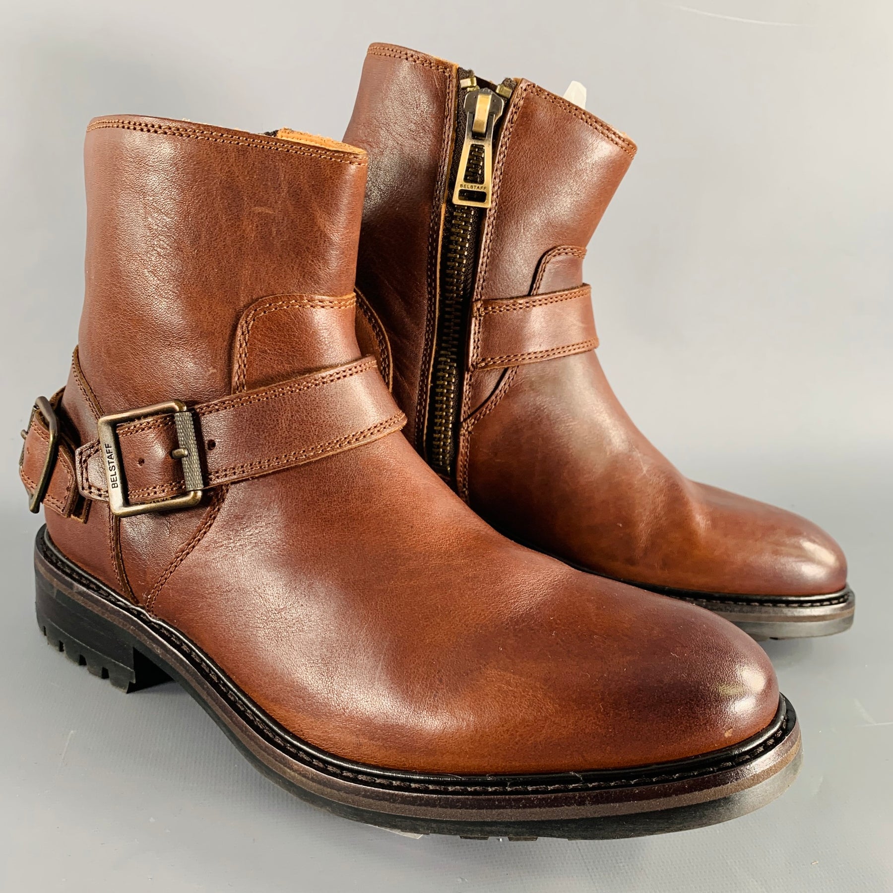 BELSTAFF Size 8 Trialmaster Brown Leather Side Zipper Boots – Sui