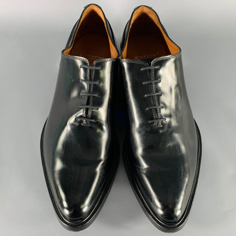GIVENCHY Size 9 Black Leather Metal Trim Lace-Up Shoes