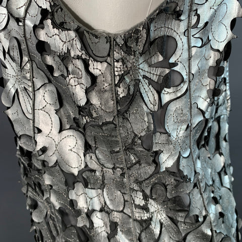 MARC JACOBS Size 0 Silver Grey Leather Floral Cut Out Sleeveless Dress Top
