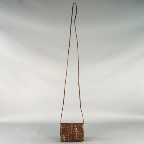 BOTTEGA VENETA Intrecciato Brown Woven Leather Crossbody Bag