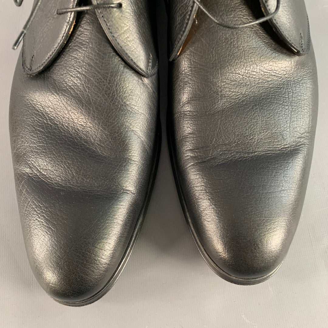 PAOLO IANTORNO Size 12 Black Leather Almond Toe Lace-Up Shoes