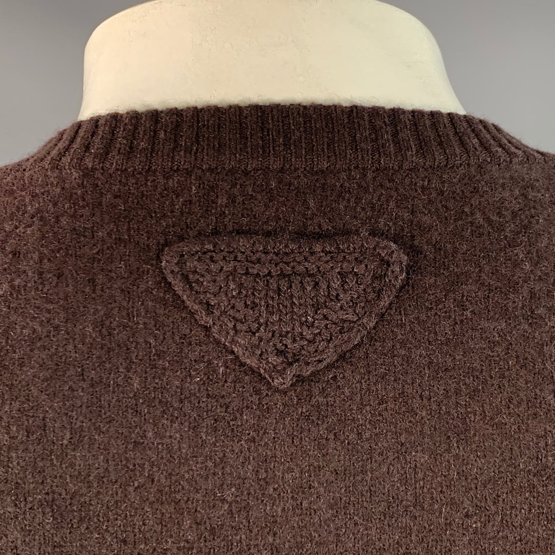 PRADA Size L Brown Knit Cashmere Blend Crew Neck Cardigan