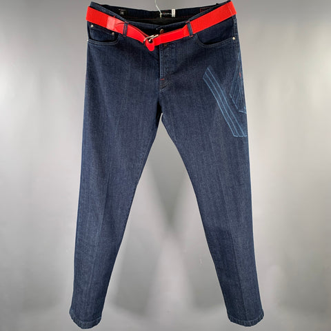 KITON Size 36 Navy Contrast Stitch Denim Straight Jeans