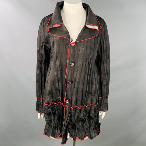 UBU Size XL Grey Black Red Polyester Blend Gingham Reversible Wide Collar Coat