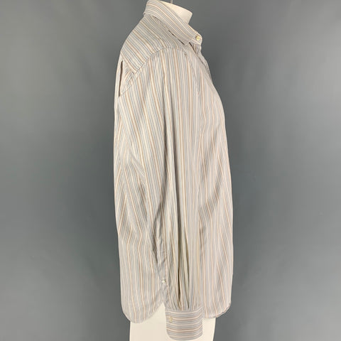 ERMENEGILDO ZEGNA Size L White Blue Stripe Cotton Button Up Long Sleeve Shirt