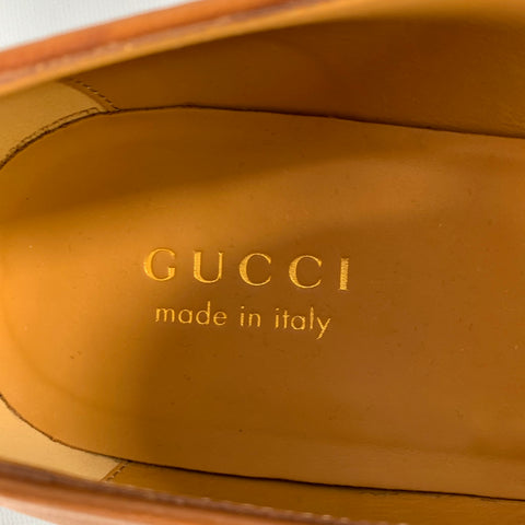 GUCCI Size 10.5 Tan Leather Slip On Loafers
