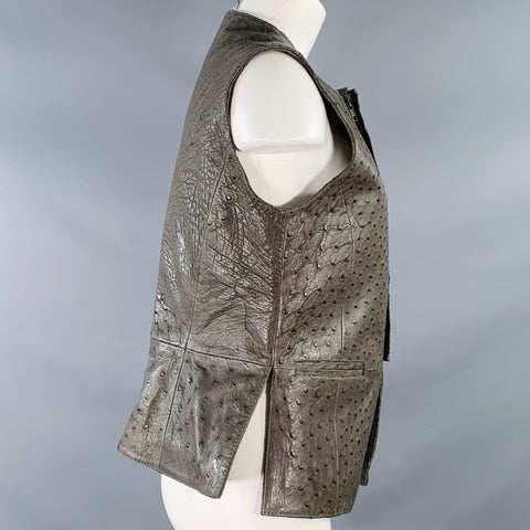 NAKARA Size M Grey Ostrich Leather Zip Up Vest