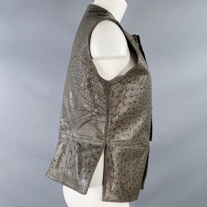 NAKARA Size M Grey Ostrich Leather Zip Up Vest