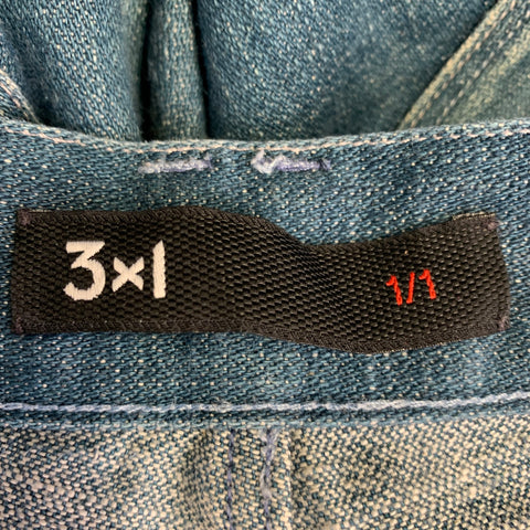 3 X 1 Size 34 Blue White Contrast Trim Cotton Straight Selvedge Jeans