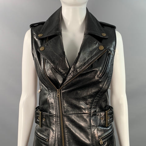 MCQ by ALEXANDER MCQUEEN 2012 Size S Black Brass Leather Longline Vest